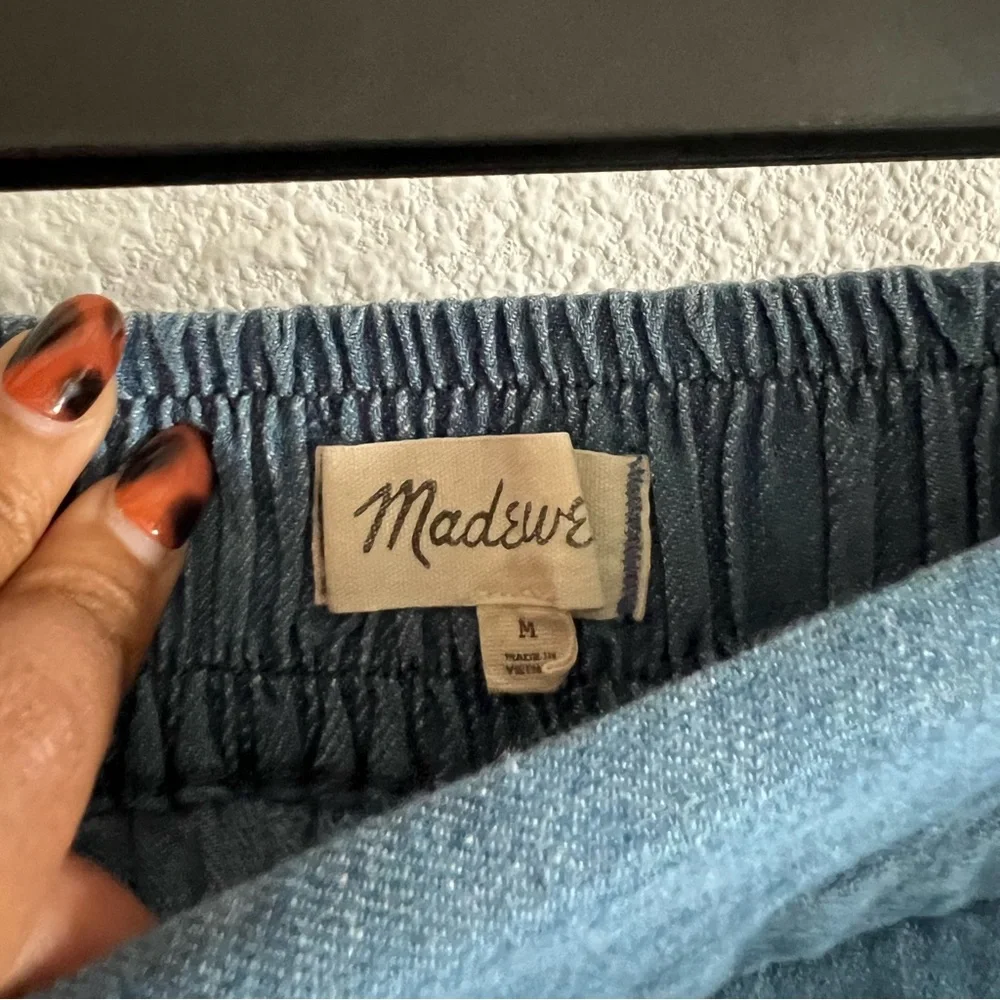 Madewell Chambray Huston Soft Denim Pull on Crop High Rise Wide Leg Pants - Picture 7 of 8